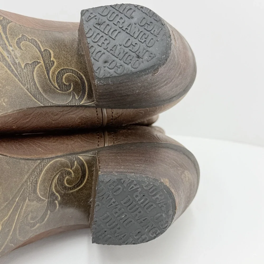 Durango Western Ankle Boots Brown Leather Floral Embossed Womens 10M